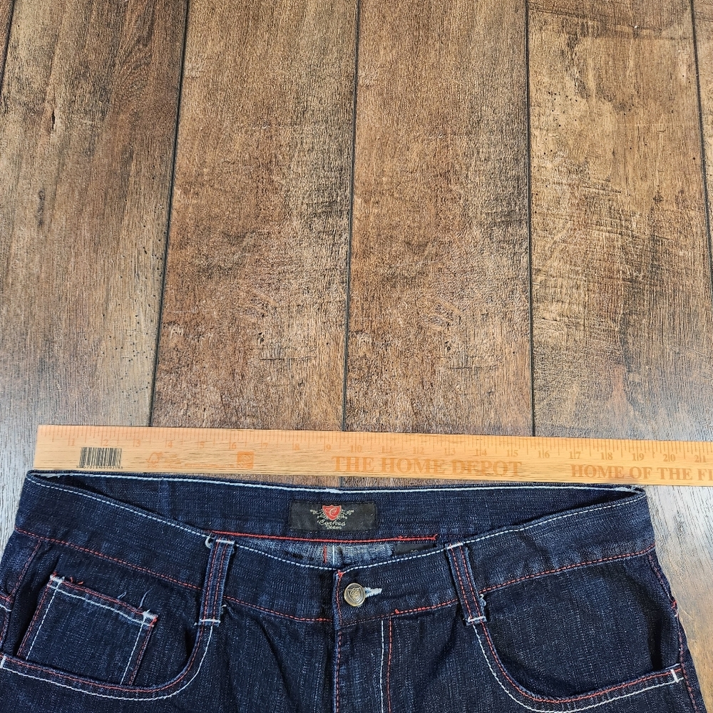 Corked Baggy Loose Jean Shorts Mens 38 Y2K Skater Denim Red Stitch Streetwear - Picture 7 of 11